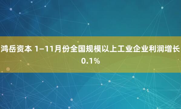 鸿岳资本 1—11月份全国规模以上工业企业利润增长0.1%
